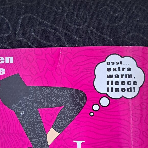 Leg Impressions Women's Footless Black Printed Fleece Lined Tight Sz Queen - Picture 6 of 6